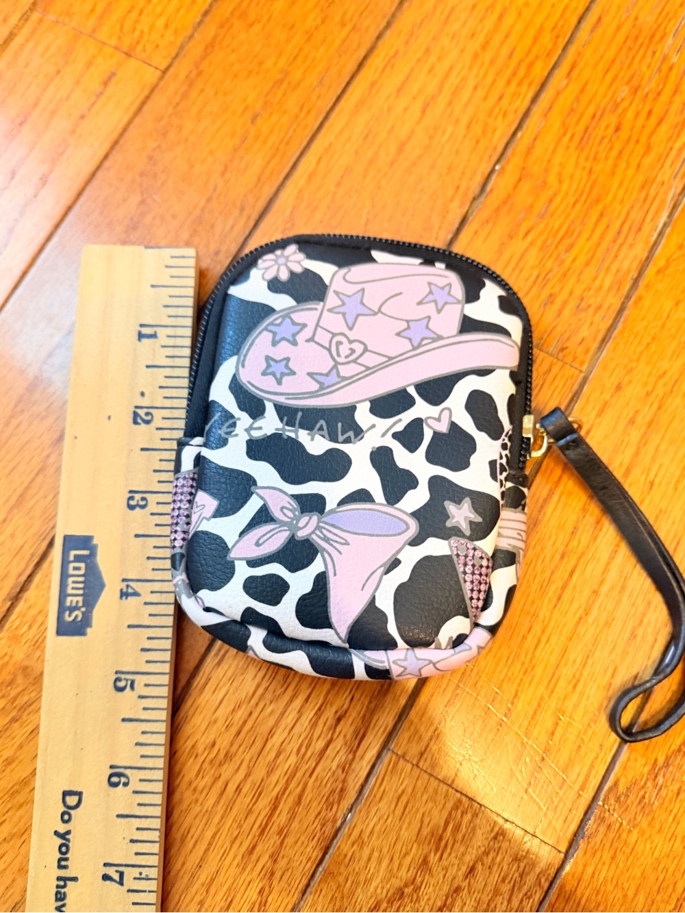 Betsey Johnson Black & Pink Cowprint Wristlet Pouch